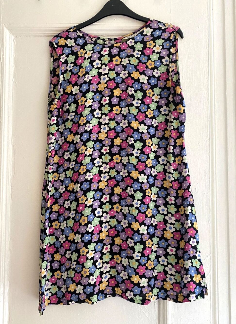 VTG 90s Y2K American Outpost Floral Shift Dress Black Daisy 60s Mod 70s Flower
